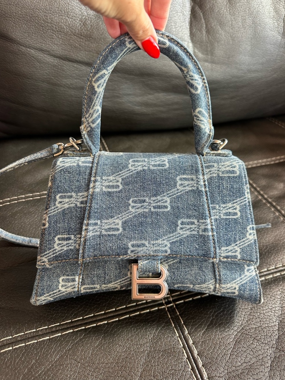 Balenciaga Denim Hourglass Top-Handle Bag in Blue - Picture 10 of 14